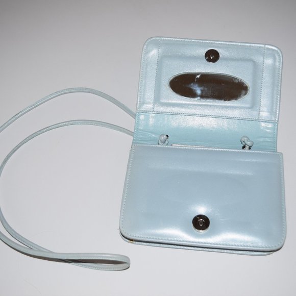 Donald J Pliner Blue Gray Suede Leather Signature Butterfly Purse Bag Crossbody - Picture 3 of 5